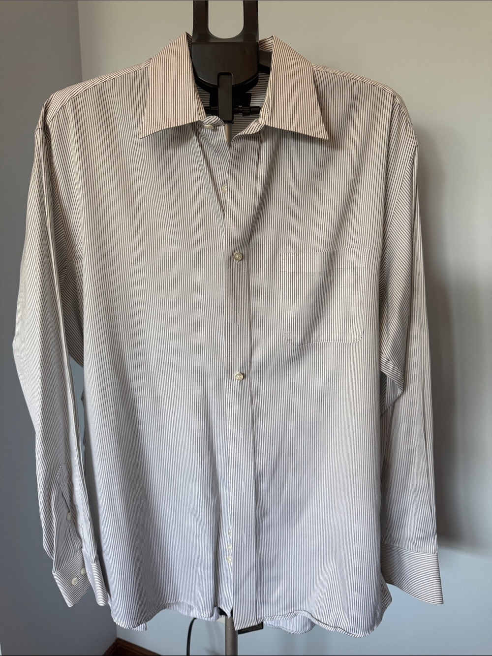 Tasso Elba White and Light Gray Pinstripe Dress Shirt